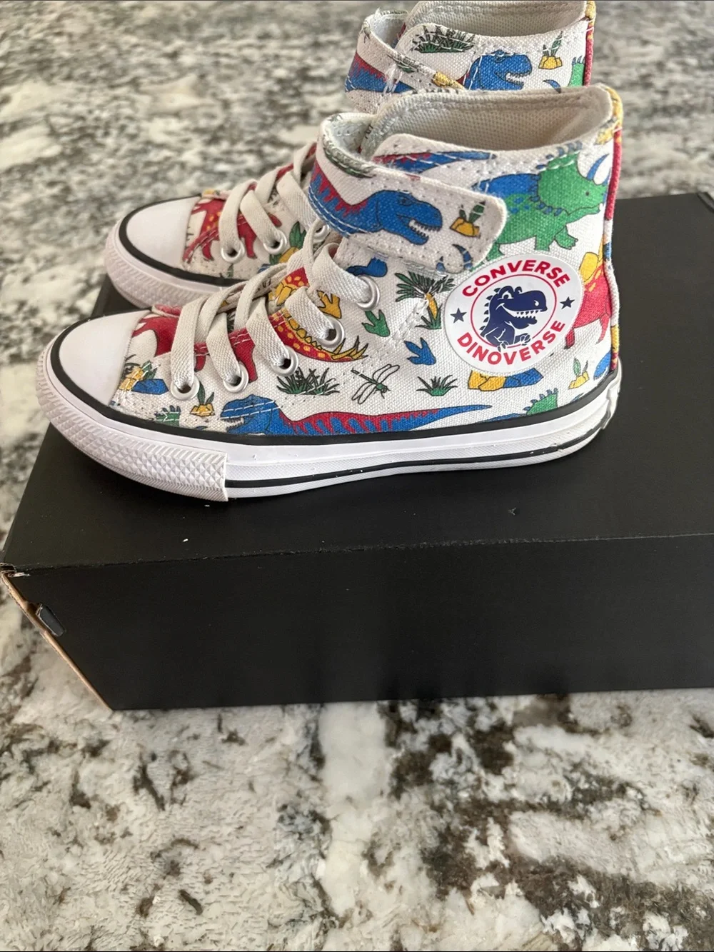 Converse Kids' High Top Sneakers - White dinosaur Print